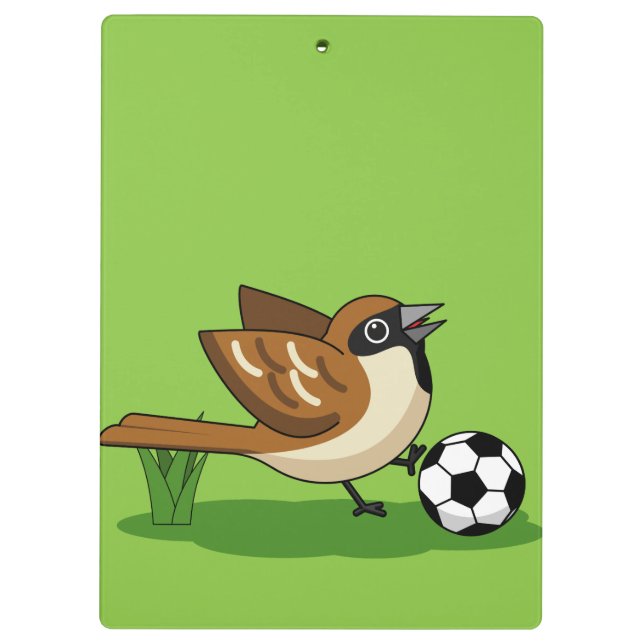Niedlicher Cartoon-Sparrow-Fußballspieler Klemmbrett (Rückseite)