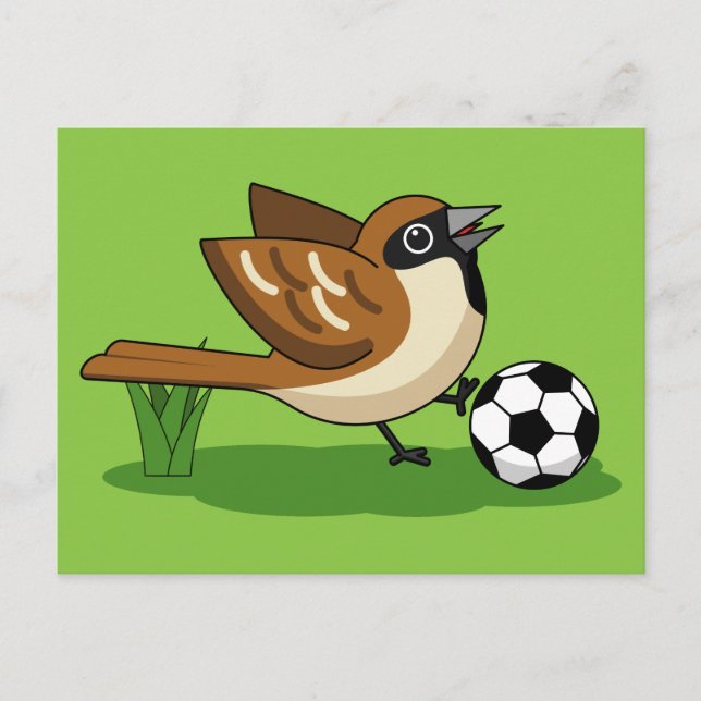 Niedlicher Cartoon-Sparrow-Fußballspieler Postkarte (Vorderseite)