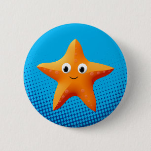 Niedlicher Cartoon Starfish Blauer Ozean Button