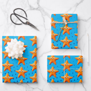 Niedlicher Cartoon Starfish Blauer Ozean Geschenkpapier Set