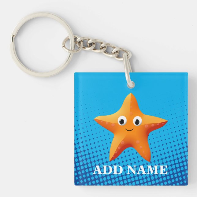Niedlicher Cartoon Starfish Blauer Ozean Schlüsselanhänger (Vorderseite)