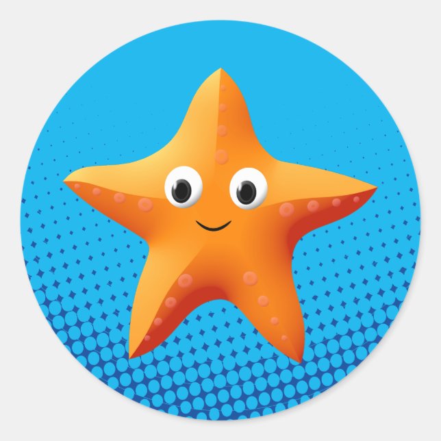 Niedlicher Cartoon Starfish Blue Ocean Classic Runder Aufkleber (Vorderseite)