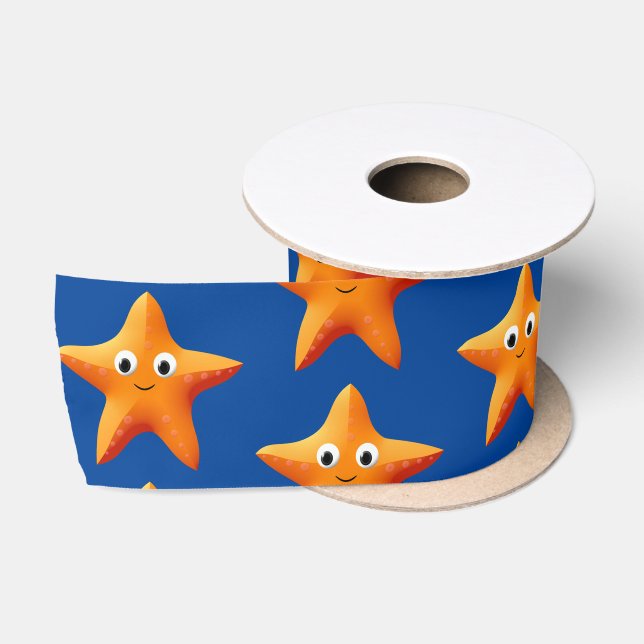 Niedlicher Cartoon Starfish Blue Ocean Satin Ribbo Satinband (Spule)