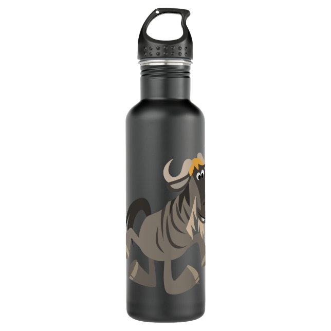 Niedlicher Cartoon Steche Tanzen Wildebeest Edelstahlflasche (Vorderseite)