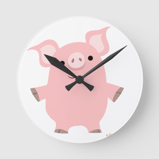 Niedlicher Cartoon Stehende Schweinezuhr Runde Wanduhr (Vorderseite)