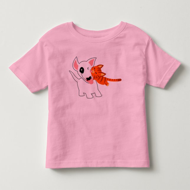 Niedlicher Cartoon-Stier-Terrier und Kleinkind T-shirt (Vorderseite)