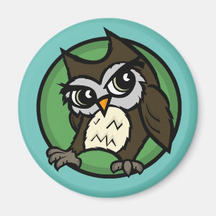 NIEDLICHER CARTOON STYLE OWL ROUND MAGNET