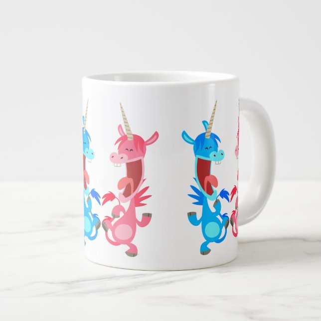 Niedlicher Cartoon Tancing Unicorns Jumbo Tasse (Vorderseite Rechts)