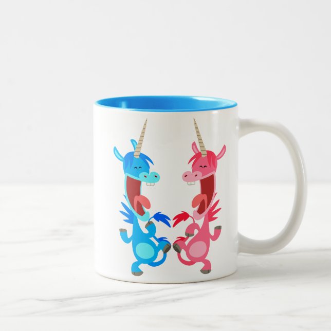 Niedlicher Cartoon Tanzen Unicorns Tasse (Rechts)