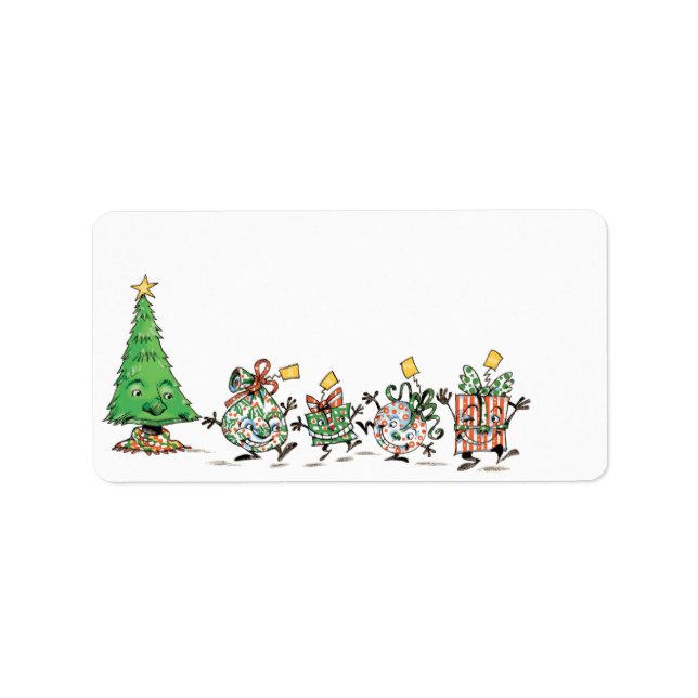 Niedlicher Cartoon Tanzen Weihnachtsgeschenke und  Adressaufkleber (Vorne)