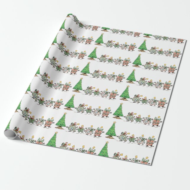 Niedlicher Cartoon Tanzen Weihnachtsgeschenke und  Geschenkpapier (Ungerollt)