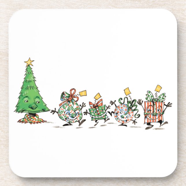Niedlicher Cartoon Tanzen Weihnachtsgeschenke und  Getränkeuntersetzer (Vorderseite)