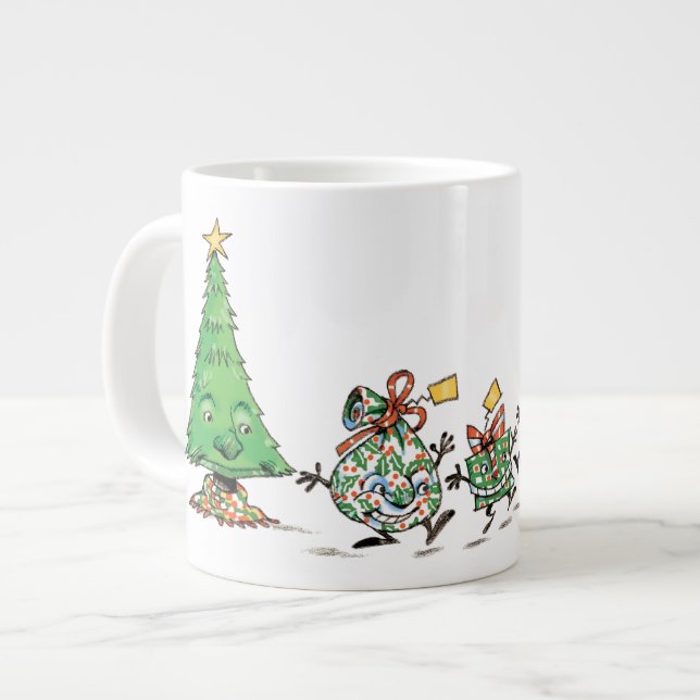 Niedlicher Cartoon Tanzen Weihnachtsgeschenke und  Jumbo-Tasse (Vorderseite Links)