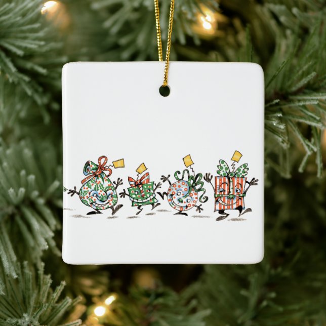 Niedlicher Cartoon Tanzen Weihnachtsgeschenke und  Keramikornament (Baum)