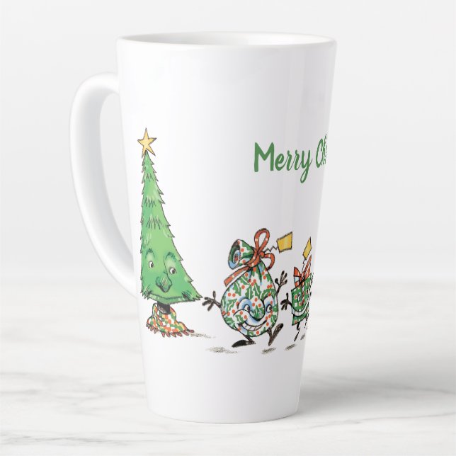 Niedlicher Cartoon Tanzen Weihnachtsgeschenke und  Milchtasse (Linke Ecke)