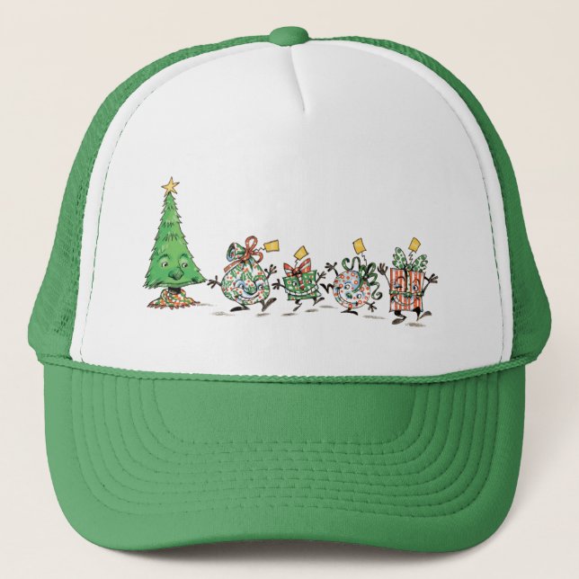 Niedlicher Cartoon Tanzen Weihnachtsgeschenke und  Truckerkappe (Vorderseite)