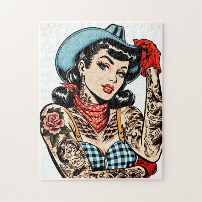Niedlicher Cartoon Tattoo Cowgirl (Vertikal)