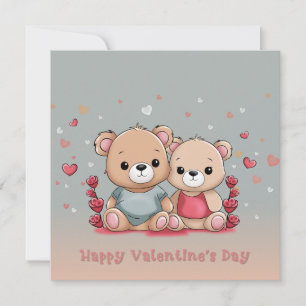 Niedlicher Cartoon Teddy Lovers Herz Valentinstag Feiertagskarte