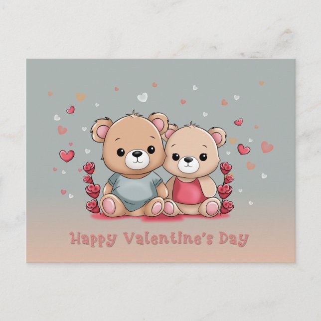 Niedlicher Cartoon Teddy Lovers Herzlich Willkomme Postkarte (Vorderseite)