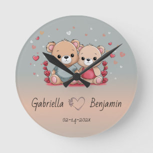 Niedlicher Cartoon Teddy Lovers Herzlich Willkomme Runde Wanduhr