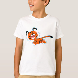 Niedlicher Cartoon-Tiger auf dem Lauffrauen-T - T-Shirt