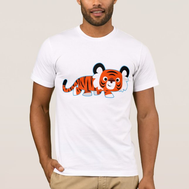 Niedlicher Cartoon Tiger auf dem T - Shirt Prowl (Vorderseite)