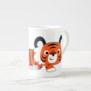 Niedlicher Cartoon Tiger auf der Prowl Bone China  Prozellantasse