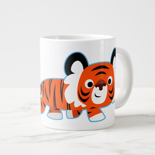 Niedlicher Cartoon Tiger auf der Prowl Jumbo-Tasse (Vorderseite Rechts)