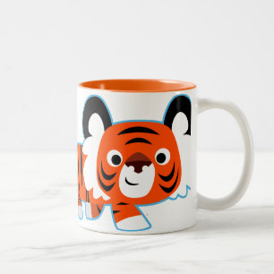 Niedlicher Cartoon-Tiger auf der Prowl-Tasse Zweifarbige Tasse