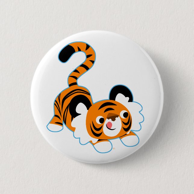 Niedlicher Cartoon Tiger bereit zum Spielen Button (Vorderseite)