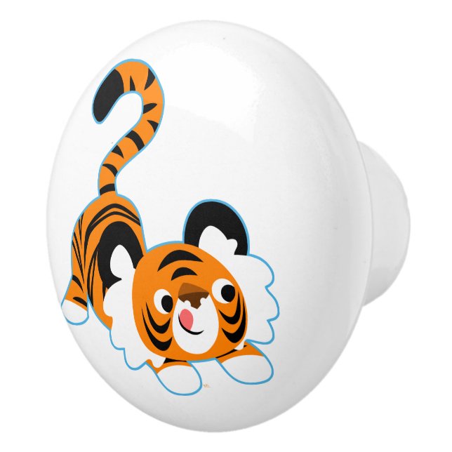 Niedlicher Cartoon Tiger bereit zum Spielen Keramikknauf (Rechts)