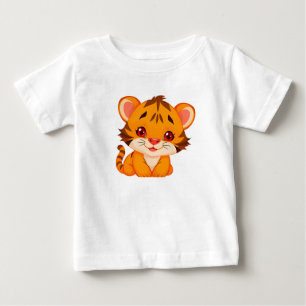 Niedlicher Cartoon-Tigerjunge sitzt mit großen Aug Baby T-shirt