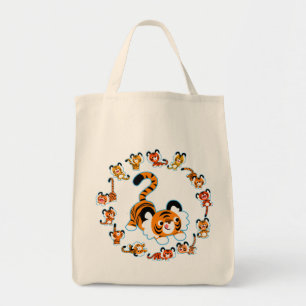 Niedlicher Cartoon Tigers Mandala (blau) Lebensmit Tragetasche