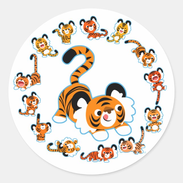Niedlicher Cartoon Tigers Mandala (Blue) Aufkleber (Vorderseite)