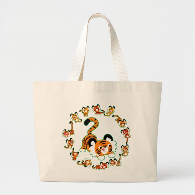 Niedlicher Cartoon Tigers Mandala (grün) Jumbo-Beu Jumbo Stoffbeutel (Vorne)
