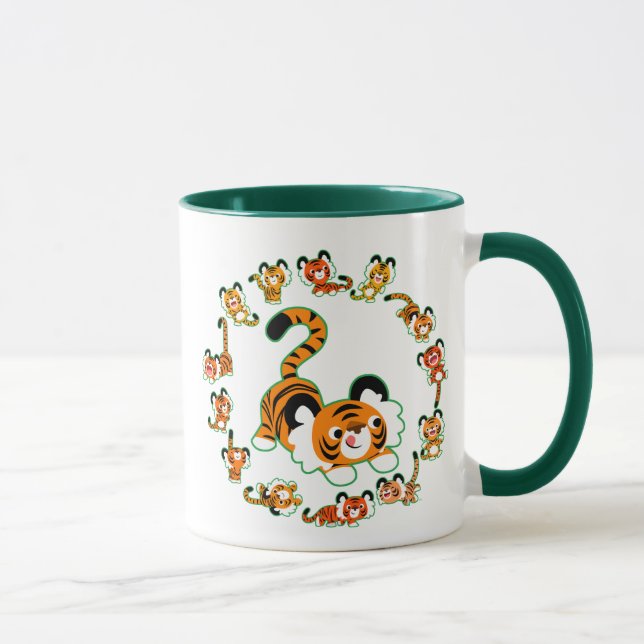 Niedlicher Cartoon Tigers Mandala (grüne) Tasse (Rechts)