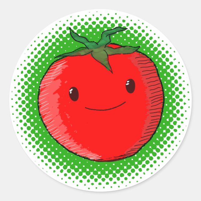Niedlicher Cartoon Tomato Zeichnend Runder Aufkleber (Vorderseite)