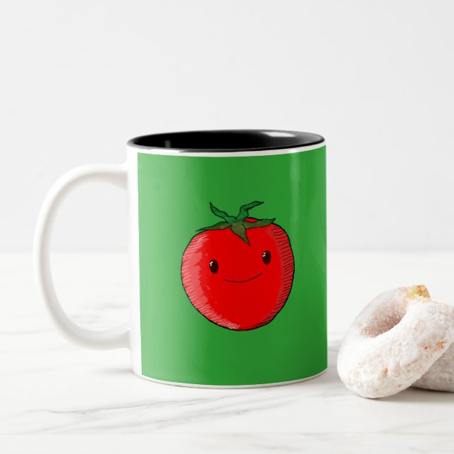 Niedlicher Cartoon Tomato Zweifarbige Tasse (Mit Donut)