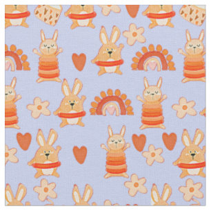 Niedlicher Cartoon Toy Rabbit Bunnies & Rainbow au Stoff