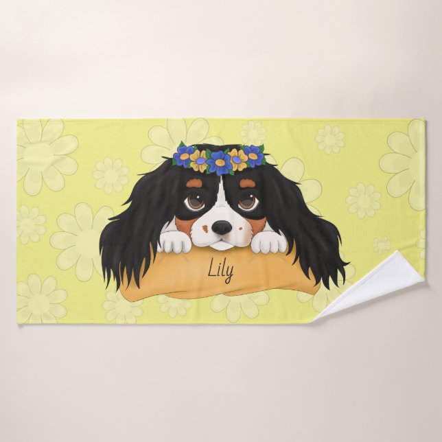 Niedlicher Cartoon Tri Colored Cavalier Spaniel Badehandtuch (Badehandtuch)
