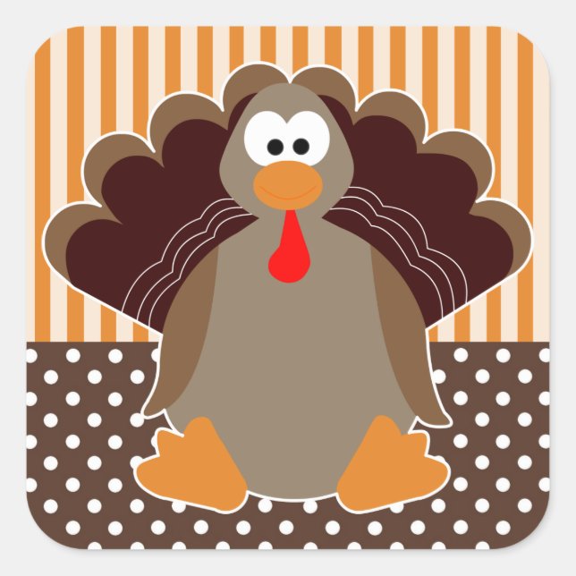 Niedlicher Cartoon Türkei Glückwunsch Thanksgiving Quadratischer Aufkleber (Vorderseite)