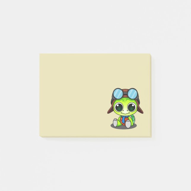 Niedlicher Cartoon Turtle in Aviator Hat Post-it Klebezettel (Vorderseite)
