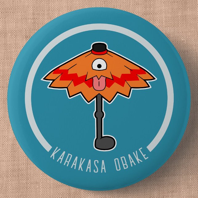 Niedlicher Cartoon Umbrella Ghost | Japanisch Yoka Button (Cute Cartoon Umbrella Ghost Yokai Can Badge- Detail View)