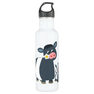 Niedlicher Cartoon umgeschnallte Gallowaykuh und Trinkflasche