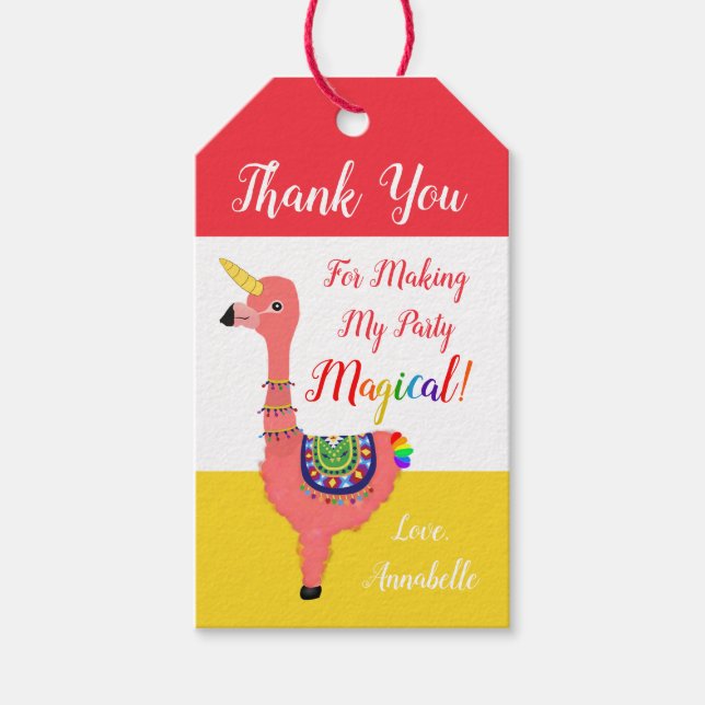 Niedlicher Cartoon Unicorn Flamingo Llama Geburtst Geschenkanhänger (Vorderseite)