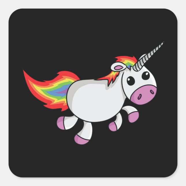 Niedlicher Cartoon Unicorn Quadratischer Aufkleber (Vorderseite)