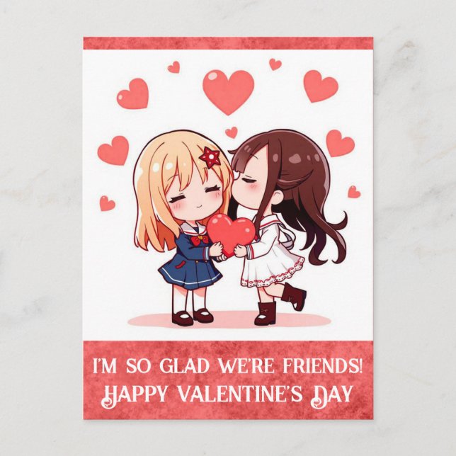 Niedlicher Cartoon Valentinstag Friend Hearts Postkarte (Vorderseite)
