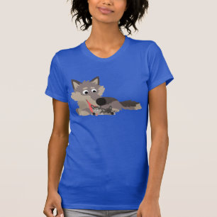 Niedlicher Cartoon Vater Wolf und Jungtiere Frauen T-Shirt