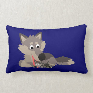 Niedlicher Cartoon-Vater-Wolf und Welpen-Kissen Lendenkissen
