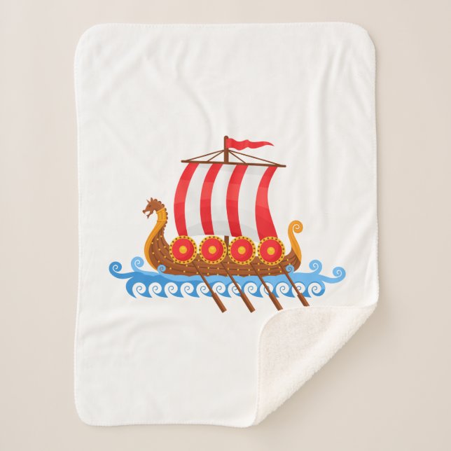 Niedlicher Cartoon Viking Ship Sherpadecke (Vorderseite)
